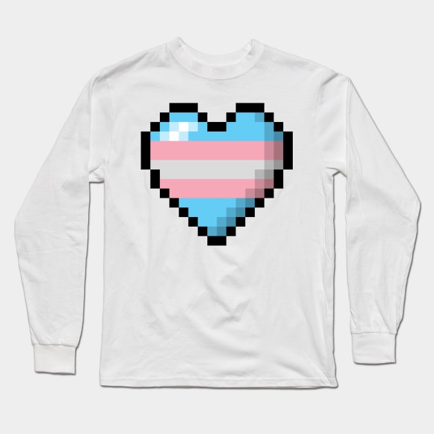 Large Pixel Heart Design in Transgender Pride Flag Colors Long Sleeve T-Shirt by LiveLoudGraphics